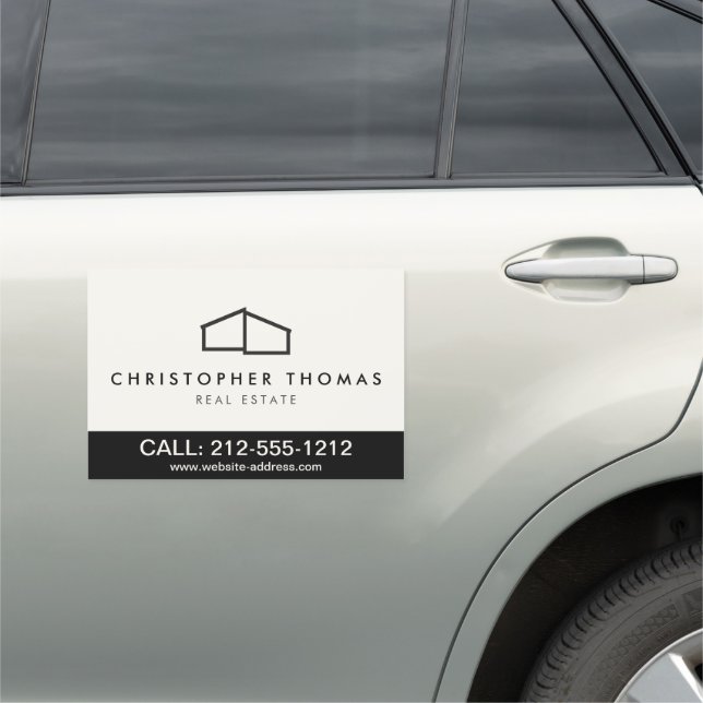 Modern Home Logo Real Estate, Realtor Ivory/Black Car Magnet (In Situ)