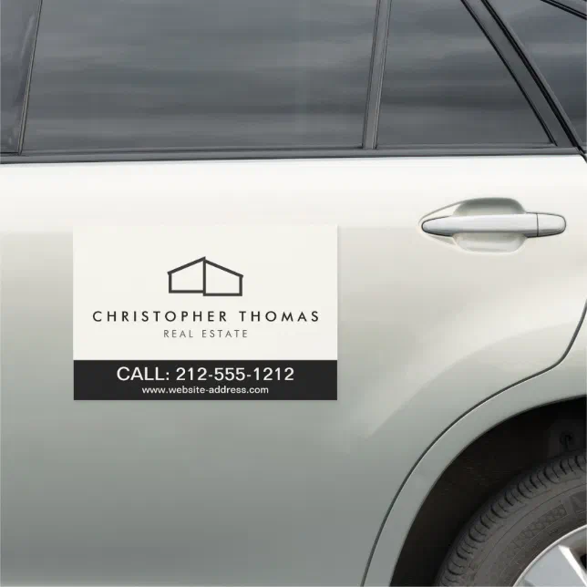 Modern Home Logo Real Estate, Realtor Ivory/Black Car Magnet | Zazzle