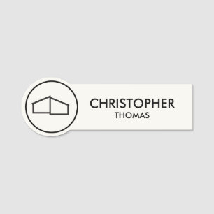 Modern Home Logo Real Estate, Realtor Ivory/Black Name Tag
