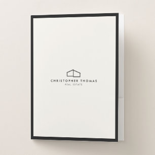 Modern Home Logo Real Estate, Realtor Ivory/Black Pocket Folder