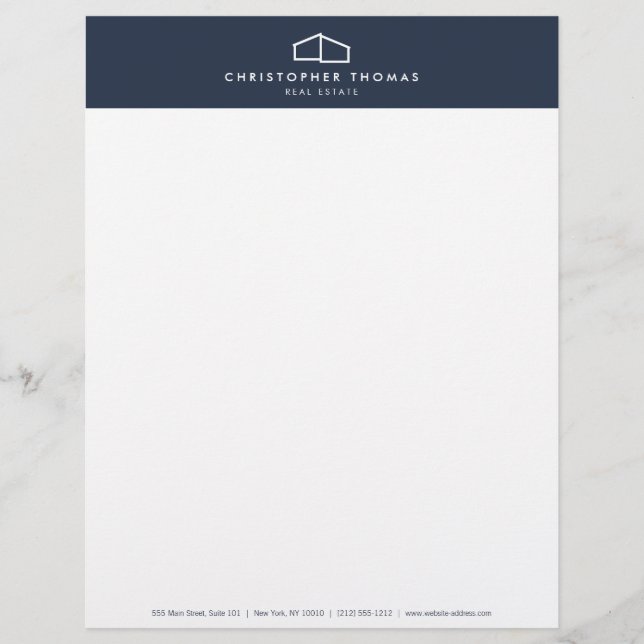 Modern Home Logo Real Estate, Realtor Navy Blue Letterhead (Front)