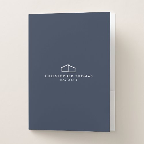 Modern Home Logo Real Estate Realtor Navy Blue Pocket Folder