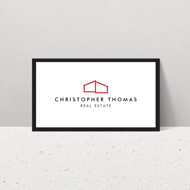 Modern Home Logo Real Estate, Realtor Red/White Business Card (Creator Uploaded)