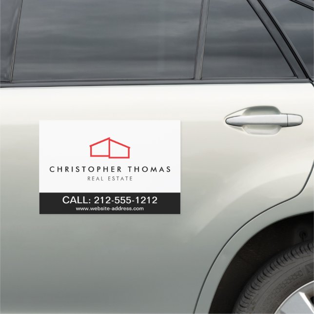 Modern Home Logo Real Estate, Realtor Red/White Car Magnet (In Situ)