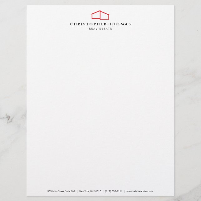 Modern Home Logo Real Estate, Realtor Red/White Letterhead (Front)