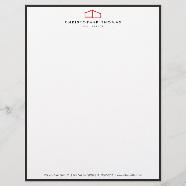 Modern Home Logo Real Estate, Realtor Red/White Letterhead (Front)