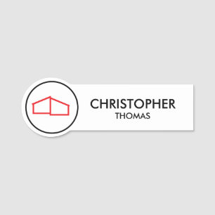 Modern Home Logo Real Estate, Realtor Red/White Name Tag