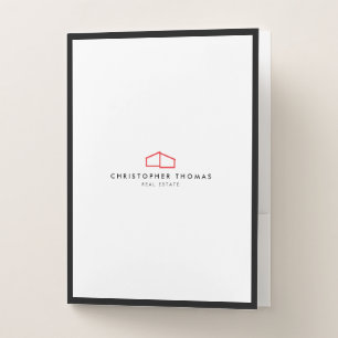 Modern Home Logo Real Estate, Realtor Red/White Pocket Folder