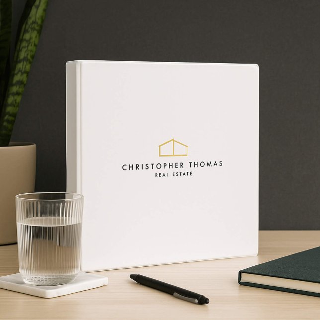 Modern Home Logo Real Estate White/Gold 3 Ring Binder (Creator Uploaded)