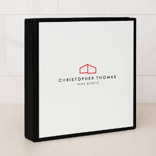 Modern Home Logo Realtor, Real Estate Red/White 3 Ring Binder