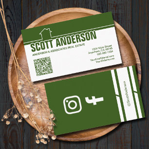 Modern Home Logo Social Media QR Code Green Business Card