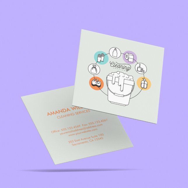 Modern Home Office Cleaning House Service  Square Business Card (Creator Uploaded)