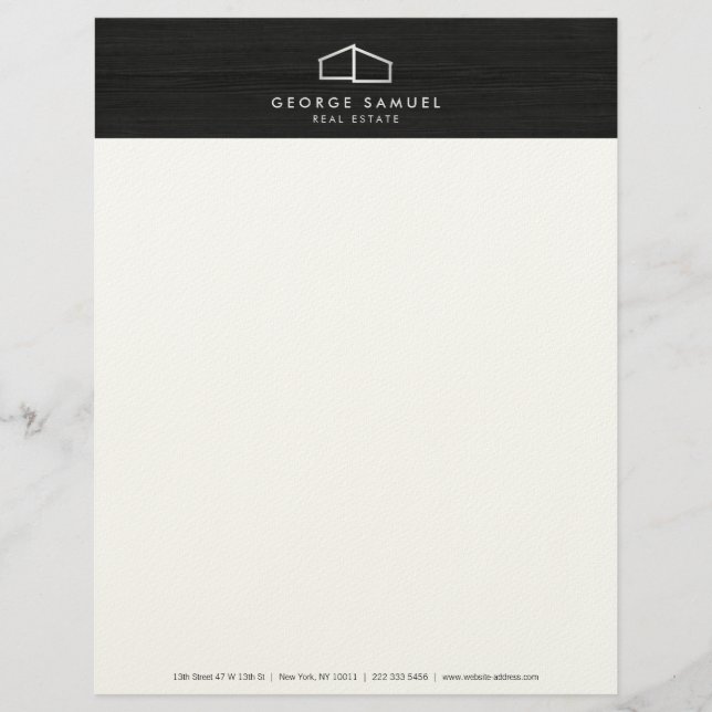 Modern Home Real Estate Logo Dark Wood Business Letterhead (Front)