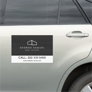 Modern Home Real Estate Logo Dark Wood Car Magnet