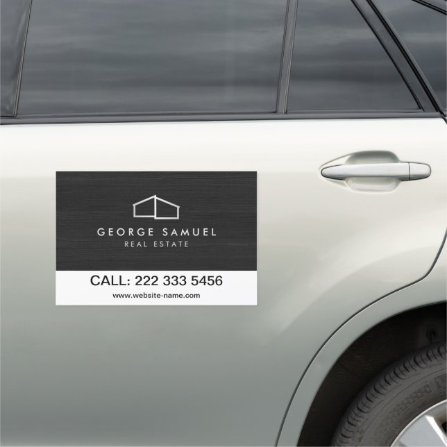 Modern Home Real Estate Logo Dark Wood  Car Magnet (In Situ)