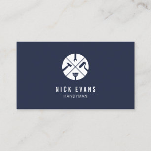 Modern Home Repair Handyman Logo Navy Blue Business Card