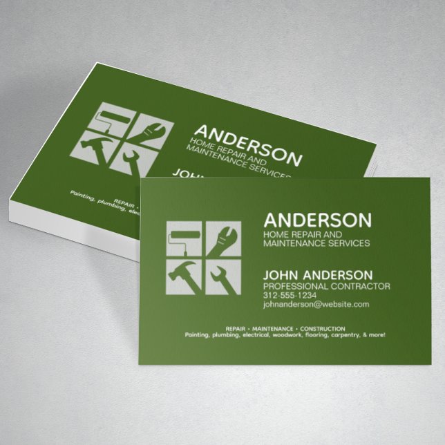 Modern Home Repair Maintenance Service Green Business Card (Creator Uploaded)