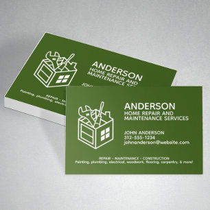 Modern Home Repair Maintenance Service Green Business Card