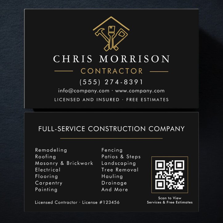 Modern Home Repairs Contractor QR Code Business Card
