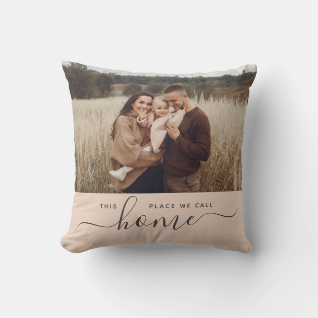 Modern Home Simple Script Photo Throw Pillow (Front)