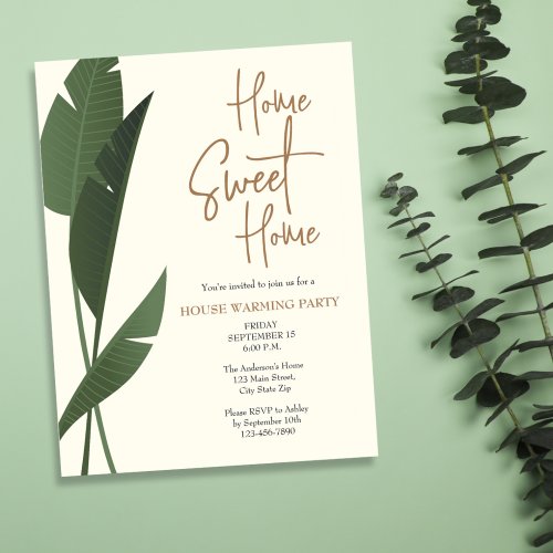 Modern Home Sweet Home Green House Warming Party Invitation
