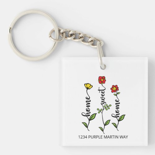 Modern Home Sweet Home New Address Flower Keychain