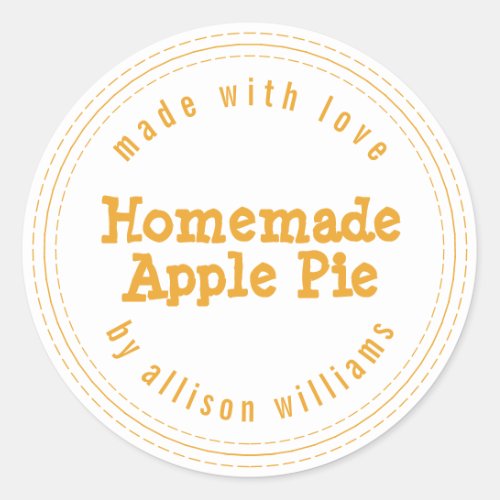 Modern Homemade Apple Pie Mellow Yellow White Classic Round Sticker