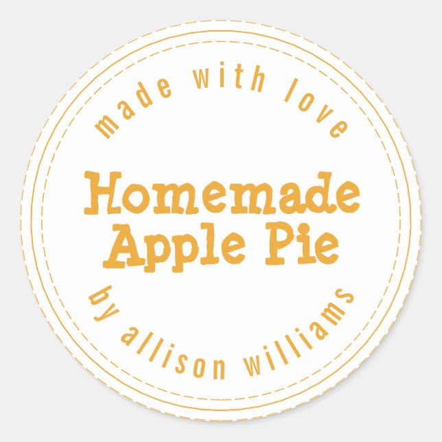 Modern Homemade Apple Pie Mellow Yellow White Classic Round Sticker (Front)
