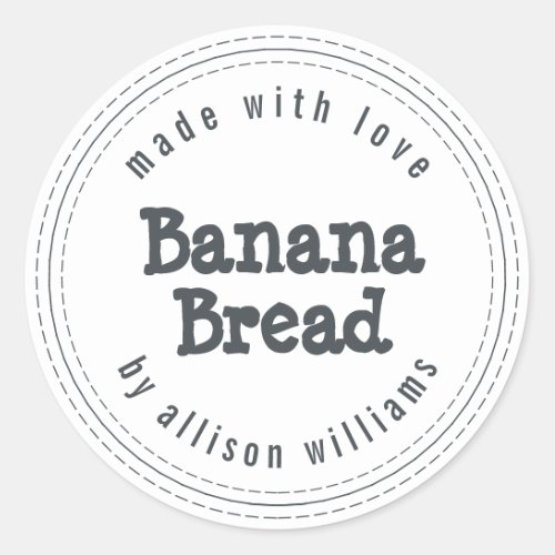 Modern Homemade Banana Bread Black White Classic Round Sticker