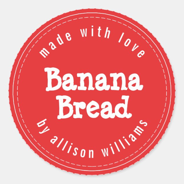 Modern Homemade Banana Bread Bright Red Classic Round Sticker (Front)