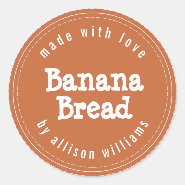 Modern Homemade Banana Bread Burnt Orange Classic Round Sticker (Front)