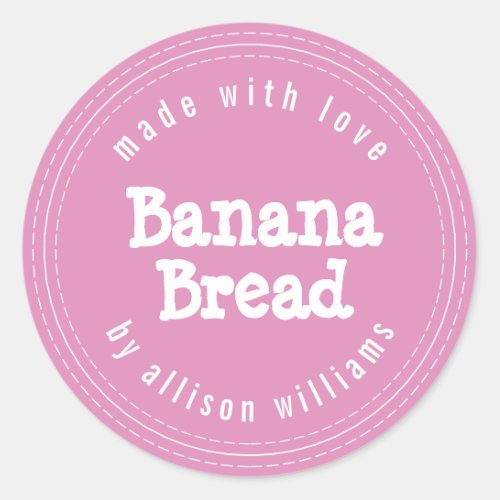 Modern Homemade Banana Bread Fuchsia Pink Classic Round Sticker