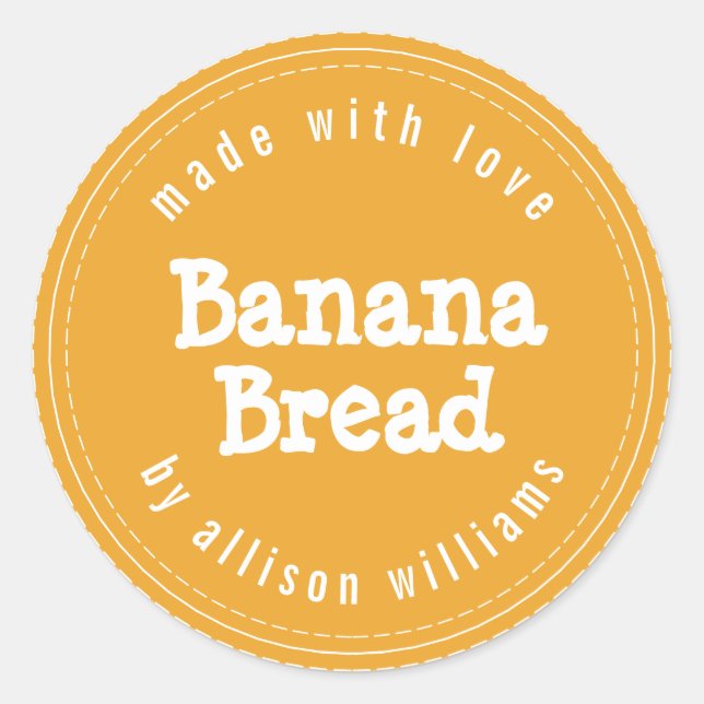 Modern Homemade Banana Bread Mellow Yellow Classic Round Sticker (Front)