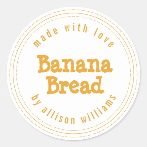 Modern Homemade Banana Bread Mellow Yellow White Classic Round Sticker
