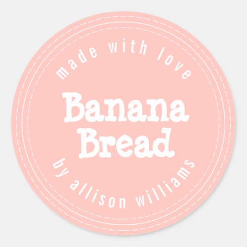 Modern Homemade Banana Bread Pastel Pink Classic Round Sticker