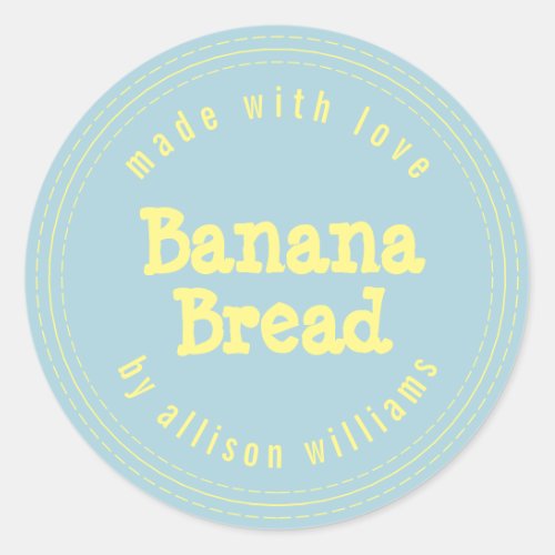 Modern Homemade Banana Bread Yellow Blue Classic Round Sticker