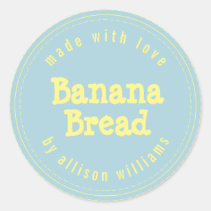 Modern Homemade Banana Bread Yellow Blue Classic Round Sticker