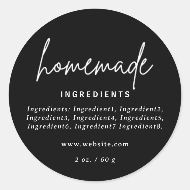 Modern Homemade Black Ingredients Label (Front)