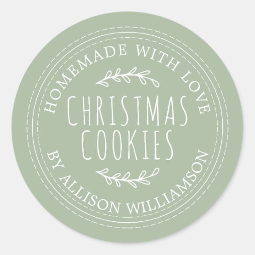 Modern Homemade Christmas Cookies Laurel Green Classic Round Sticker