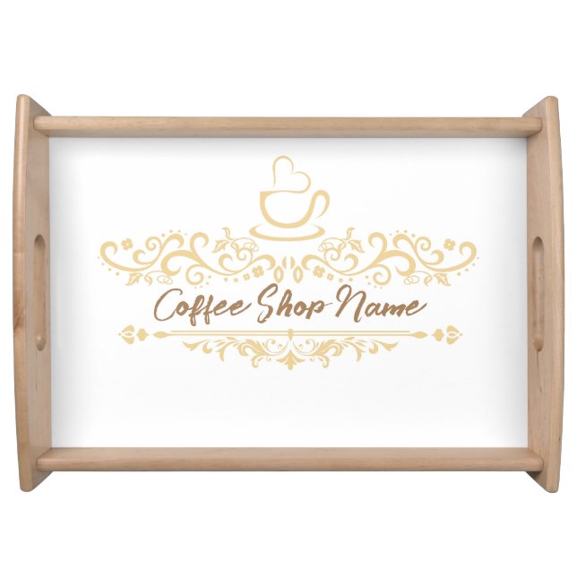 Modern Homemade Coffee welcome custom Business Log Serving Tray (Front)