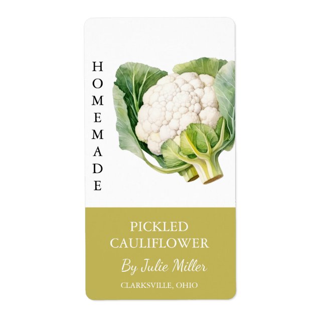 Modern Homemade Pickled Cauliflower Label (Front)