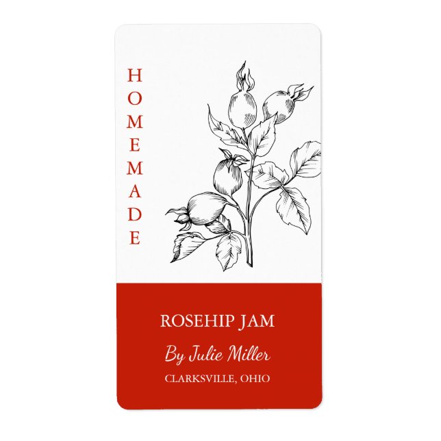 Modern Homemade Rosehip Jam Label (Front)