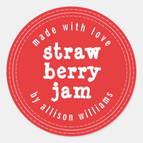 Modern Homemade Strawberry Jam Bright Red Classic Round Sticker