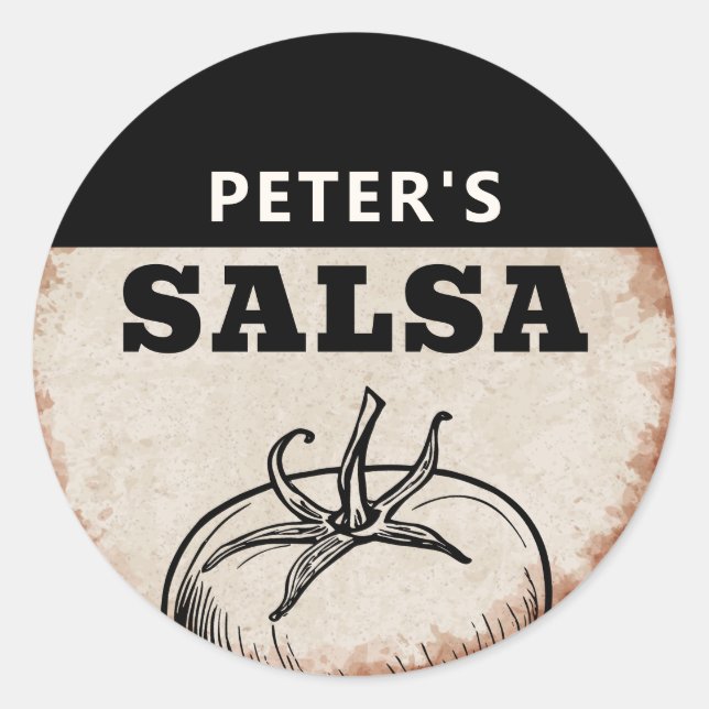Modern Homemade tomato Salsa grunge design Classic Round Sticker (Front)