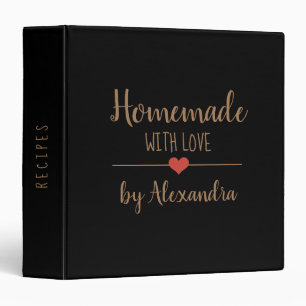 Modern Homemade with love black gold Name Recipe 3 Ring Binder