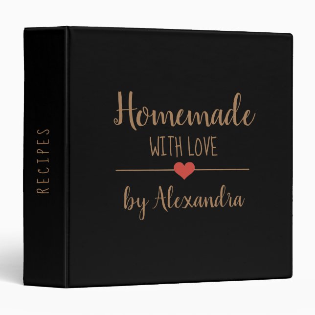 Modern Homemade with love black gold Name Recipe   3 Ring Binder (Front/Spine)