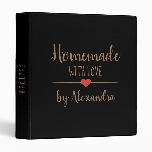 Modern Homemade with love black gold Name Recipe   3 Ring Binder (Front/Spine)