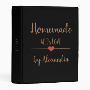 Modern Homemade with love black gold Name Recipe Mini Binder