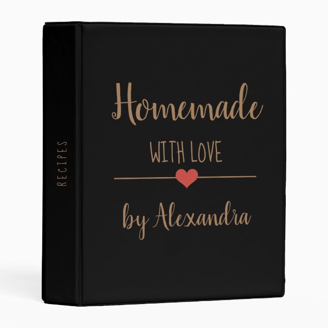 Modern Homemade with love black gold Name Recipe   Mini Binder (Front/Spine)