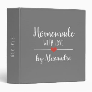 Modern Homemade with love gray Name Recipe   3 Ring Binder